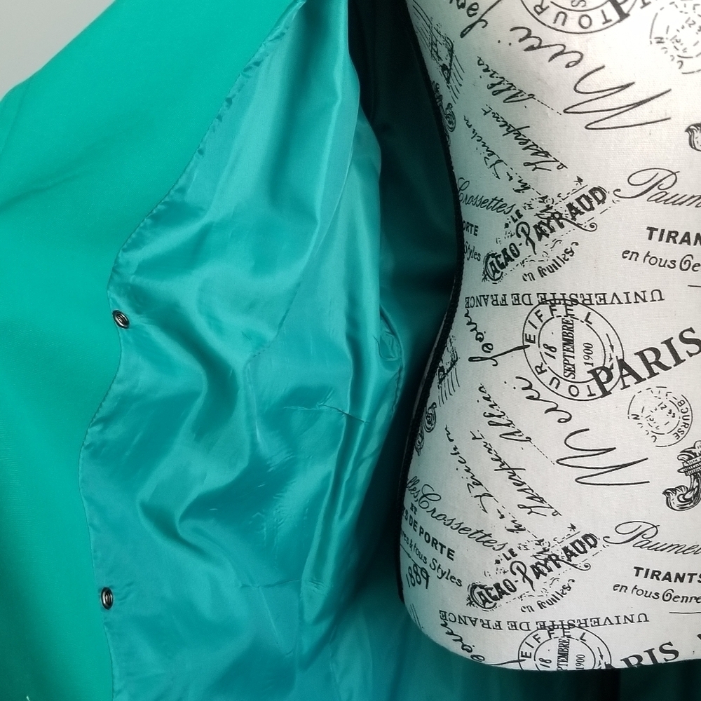 80s Vintage Emerald Spring Green Dopamine Trench Coat Maxi Lenght Size Large - Picture 12 of 13